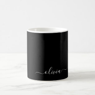 Black White Modern Minimalist Elegant Monogram Coffee Mug