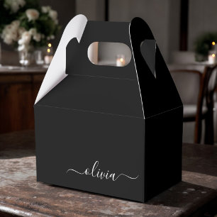 Black White Modern Minimalist Elegant Monogram Favour Box