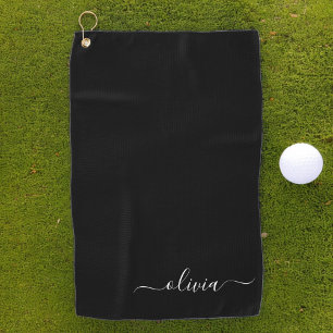 Black White Modern Minimalist Elegant Monogram Golf Towel