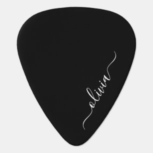 Black White Modern Minimalist Elegant Monogram Guitar Pick