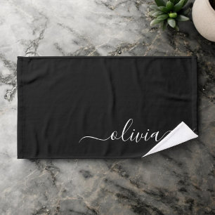 Black White Modern Minimalist Elegant Monogram Hand Towel