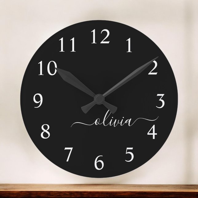 Black White Modern Minimalist Elegant Monogram Large Clock (Creator Uploaded)