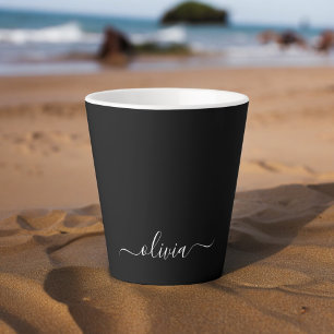Black White Modern Minimalist Elegant Monogram Latte Mug
