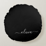 Black White Modern Minimalist Elegant Monogram Round Cushion<br><div class="desc">Introducing our Black and White Minimalist Modern Monogram Collection: Embrace simplicity and sophistication with our minimalist designs, curated to elevate your style effortlessly. Crafted with a keen eye for modern aesthetics, this collection features sleek black and white designs accentuated by personalised monograms. From chic stationery to versatile accessories, our collection...</div>
