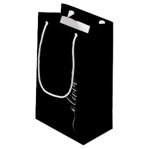 Black White Modern Minimalist Elegant Monogram Small Gift Bag