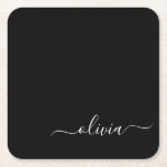 Black White Modern Minimalist Elegant Monogram Square Paper Coaster<br><div class="desc">Introducing our Black and White Minimalist Modern Monogram Collection: Embrace simplicity and sophistication with our minimalist designs, curated to elevate your style effortlessly. Crafted with a keen eye for modern aesthetics, this collection features sleek black and white designs accentuated by personalised monograms. From chic stationery to versatile accessories, our collection...</div>