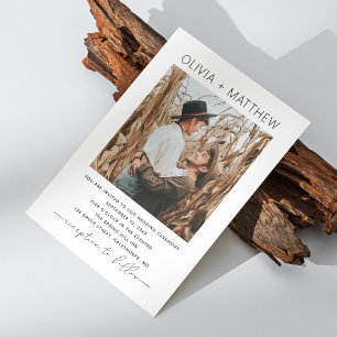 Black white modern minimalist simple photo wedding invitation