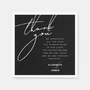 Black & White Modern Minimalist Wedding Thank You Napkin