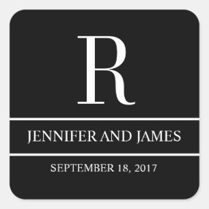 Black White Modern Monogram R Wedding Sticker