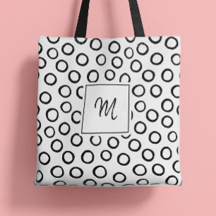 Black White Modern Monogram Tote Bag