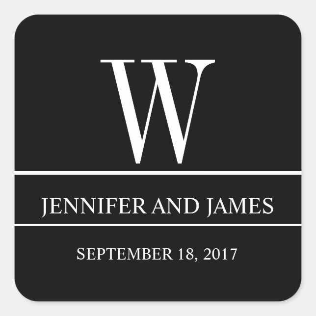 Black White Modern Monogram Wedding Favour Sticker (Front)