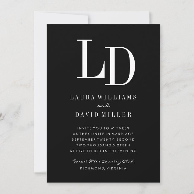 Black & White Modern Monogram Wedding Invitation (Front)
