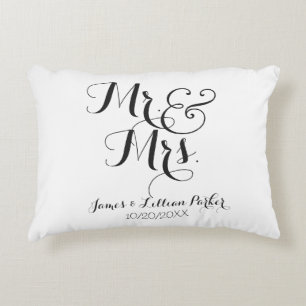 Black White Modern Mr. and Mrs. Monogram Wedding Decorative Cushion