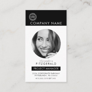 Black White    Modern Photo Black White QR Code  Business Card