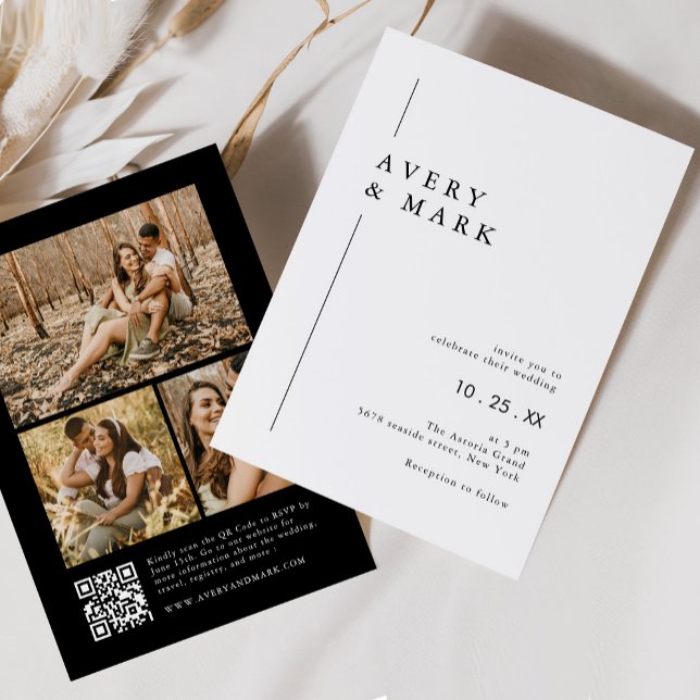 Black & White Modern Photo Collage QR Code Wedding Invitation (Creator Uploaded)