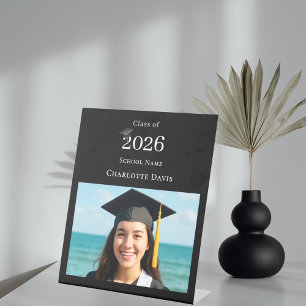 Black white modern photo Graduation party welcome Pedestal Sign