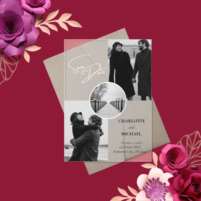 Black & White Modern Photo Wedding Save The Date Acrylic Invitations (Creator Uploaded)