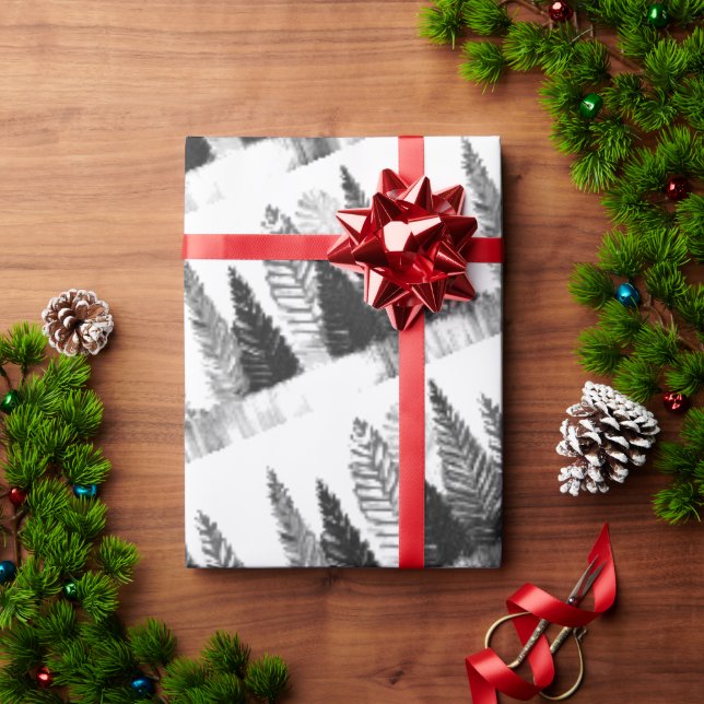 Black & White Modern Pine Forest Wrapping Paper (Holiday Gift)