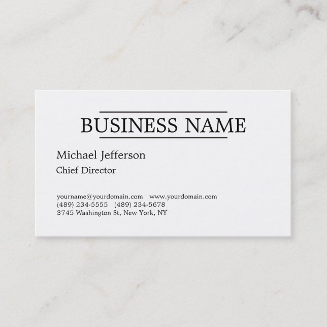 Black & White Modern Professional Plain Minimalist Business Card (Front)