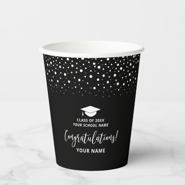 Black & White Modern School Graduation Party  Paper Cups (Front)