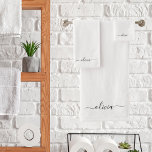 Black White Modern Script Girly Monogram Name Bath Towel Set<br><div class="desc">Black and White Simple Script Monogram Name Spiral Notebook Planner. This makes the perfect sweet 16 birthday,  wedding,  bridal shower,  anniversary,  baby shower or bachelorette party gift for someone that loves glam luxury and chic styles.</div>