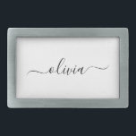 Black White Modern Script Girly Monogram Name Belt Buckle<br><div class="desc">Black and White Simple Script Monogram Name Belt Buckle. This makes the perfect graduation,  sweet 16 16th,  18th,  21st,  30th,  40th,  50th,  60th,  70th,  80th,  90th,  100th birthday,  wedding,  bridal shower,  anniversary,  baby shower or bachelorette party gift for someone that loves glam luxury and chic styles.</div>
