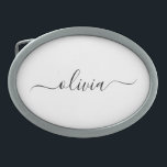 Black White Modern Script Girly Monogram Name Belt Buckle<br><div class="desc">Black and White Simple Script Monogram Name Belt Buckle. This makes the perfect graduation,  sweet 16 16th,  18th,  21st,  30th,  40th,  50th,  60th,  70th,  80th,  90th,  100th birthday,  wedding,  bridal shower,  anniversary,  baby shower or bachelorette party gift for someone that loves glam luxury and chic styles.</div>