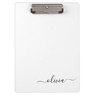 Black White Modern Script Girly Monogram Name Clipboard