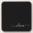 Black White Modern Script Girly Monogram Name