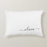 Black White Modern Script Girly Monogram Name Decorative Cushion<br><div class="desc">Black and White Script Monogram Name and Initial Pillow. The pillow makes the perfect sweet 16 birthday,  wedding,  bridal shower,  baby shower or bachelorette party gift for someone decorating her room in rose gold.</div>