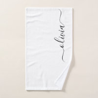 Black White Modern Script Girly Monogram Name