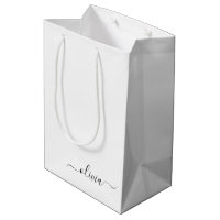 Black White Modern Script Girly Monogram Name