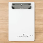 Black White Modern Script Girly Monogram Name Mini Clipboard<br><div class="desc">Black and White Name Planning Clipboard. This makes the perfect sweet 16 birthday,  wedding,  bridal shower,  anniversary,  baby shower or bachelorette party gift for someone that loves glam luxury and chic styles.</div>