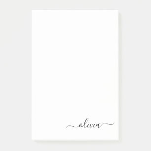 Black White Modern Script Girly Monogram Name Post-it Notes