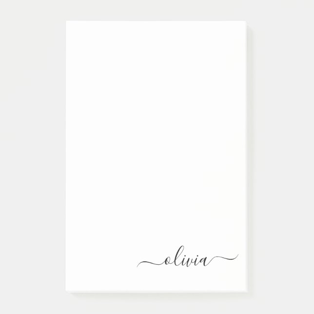 Black White Modern Script Girly Monogram Name Post-it Notes (Front)