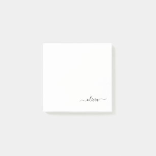 Black White Modern Script Girly Monogram Name Post-it Notes