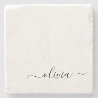 Black White Modern Script Girly Monogram Name