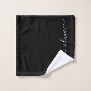 Black White Modern Script Girly Monogram Name Wash Cloth