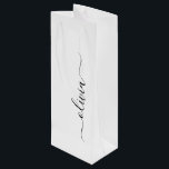 Black White Modern Script Girly Monogram Name Wine Gift Bag<br><div class="desc">Black and White Simple Script Monogram Name Gift Bag. This makes the perfect sweet 16 birthday,  wedding,  bridal shower,  anniversary,  baby shower or bachelorette party gift bag for someone that loves glam luxury and chic styles.</div>
