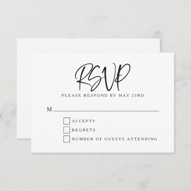 Black White Modern Script Lettering Wedding RSVP Card (Front/Back)
