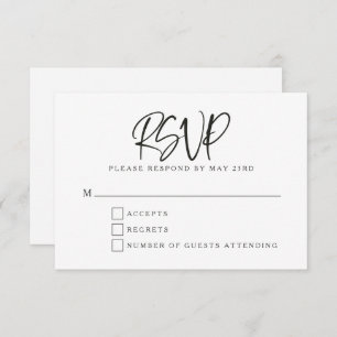 Black White Modern Script Lettering Wedding RSVP Card