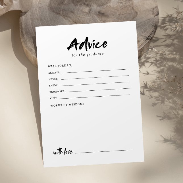 Black & White Modern Script Photo Graduation Advice Card (Black & White Modern Script Photo Graduation Advice Card)