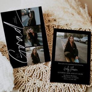 Black & White Modern Script Photo Graduation Invitation