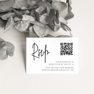 Black & White Modern Script QR Code Wedding RSVP Enclosure Card