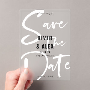 Black White Modern Script Save the Date Acrylic Invitations