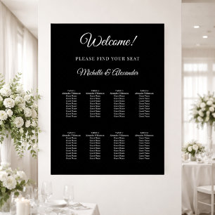 Black white modern script wedding seating chart