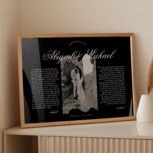 Black & White Modern Script  Wedding Vows w/ Photo Poster