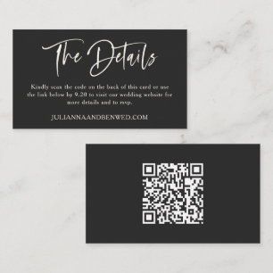 Black White Modern Script Wedding Website QR Code Enclosure Card