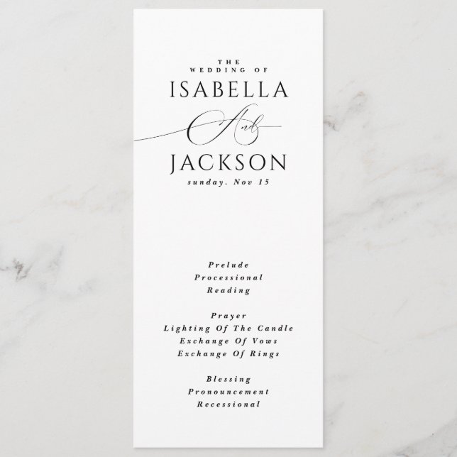 Black & White Modern Simple Chic Elegant Wedding Program (Front)