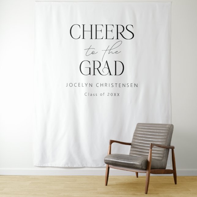 Black White Modern Simple Grad Photo Backdrop Tapestry (In Situ)